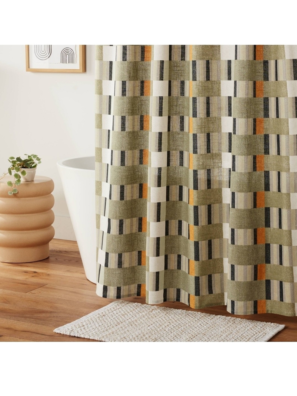 Broken Stripe Green Yellow Geometric Shower Curtain - Threshold